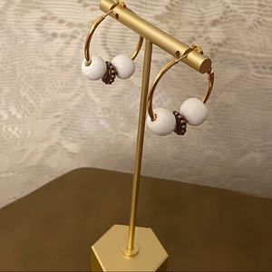 Anthropologie Gold Hoops Earrings Beads white